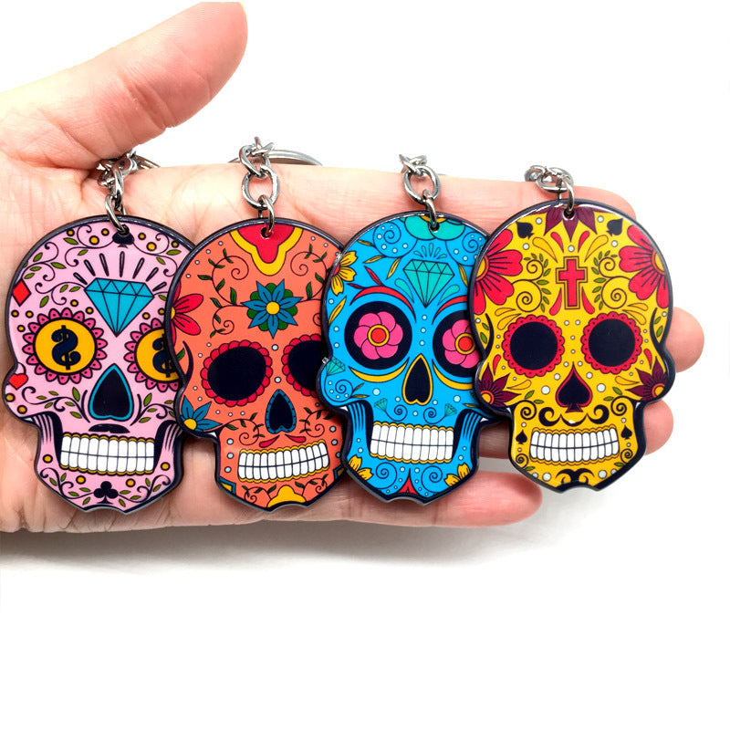 Wholesale Acrylic Halloween Mexican Skull Keychain
